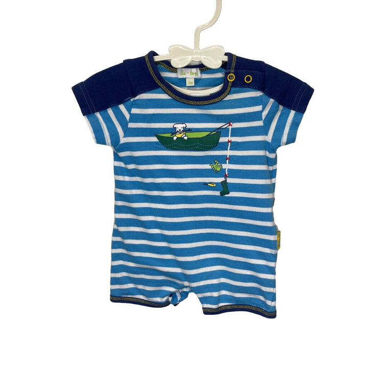 Short Sleeve Onesie - Stripe, Dog in Boat