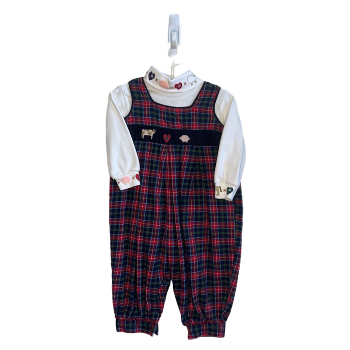 Plaid Romper w/Turtleneck Embroidered Knit