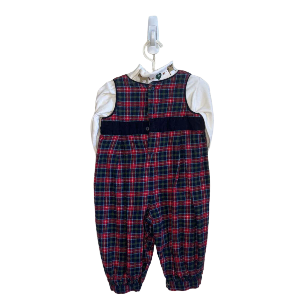 Plaid Romper w/Turtleneck Embroidered Knit