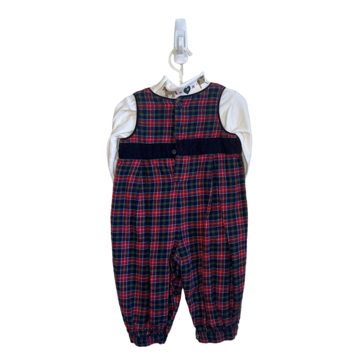 Plaid Romper w/Turtleneck Embroidered Knit