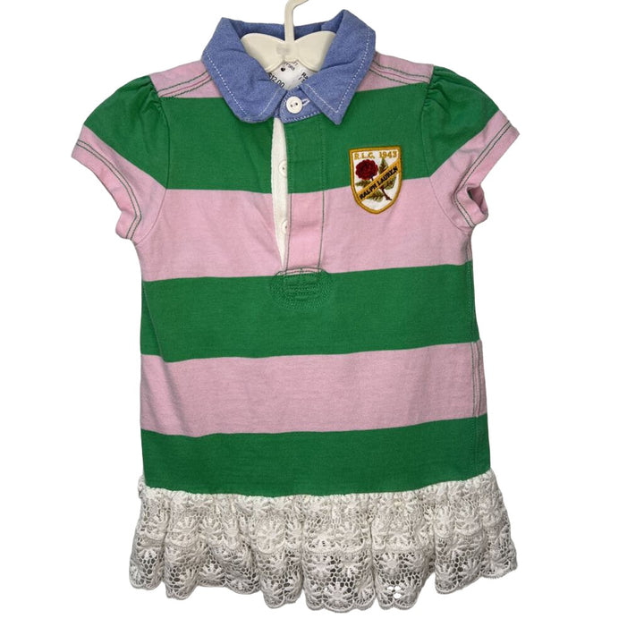SS Collared Dress / Striped / Crochet Trim