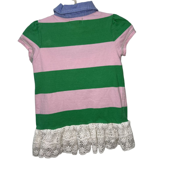 SS Collared Dress / Striped / Crochet Trim