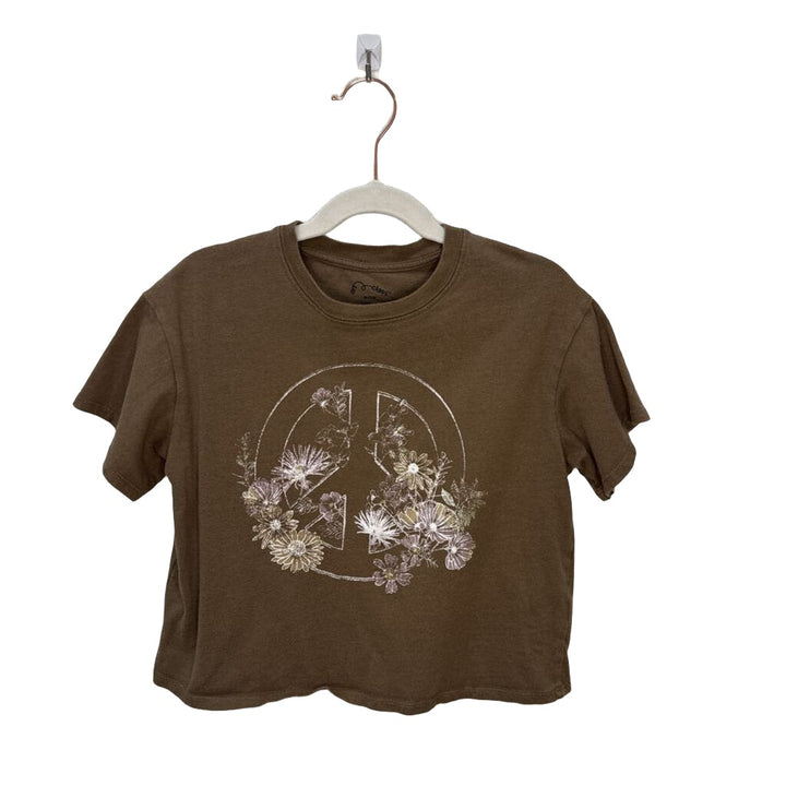 SS Crop Shirt / Peace Sign w Flowers