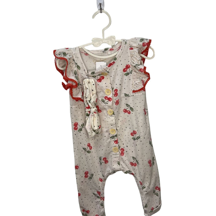 Sleeveless Romper w Bow / Cherries