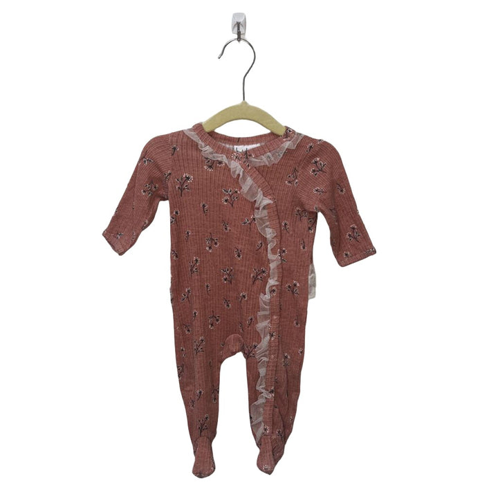 LS Footed Onesie / Flowers & Tulle