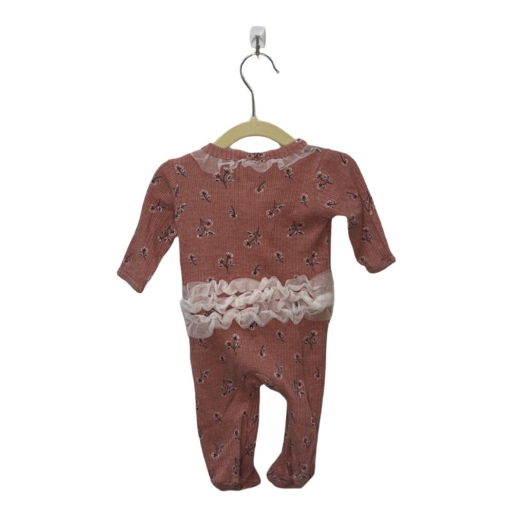 LS Footed Onesie / Flowers & Tulle