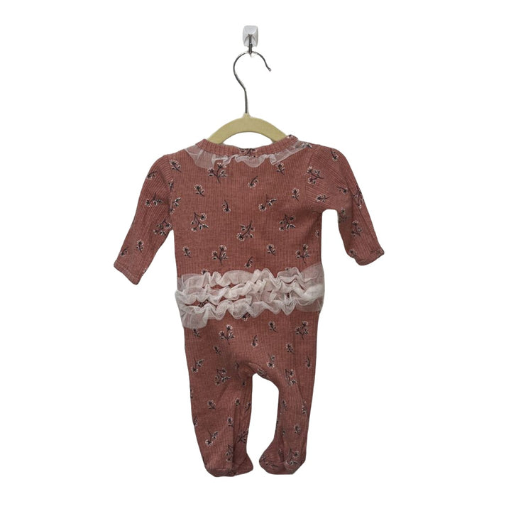 LS Footed Onesie / Flowers & Tulle