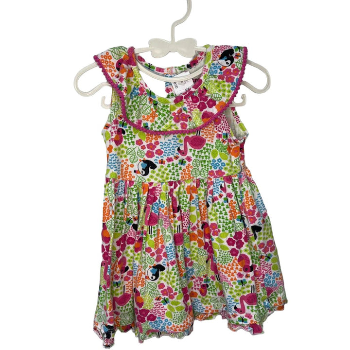 Sleeveless Dress w Pom Fringe / Birds
