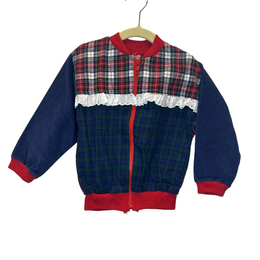 Corduroy Plaid Zip-Up Jacket