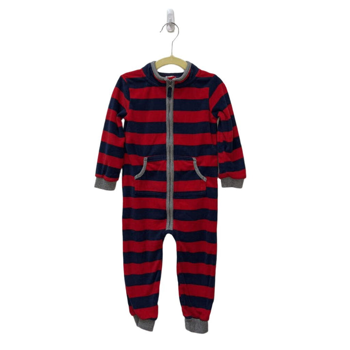 Fleece LS Footless Striped Romper / Moose