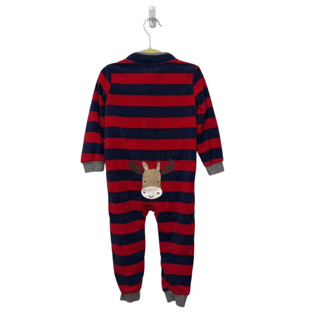 Fleece LS Footless Striped Romper / Moose