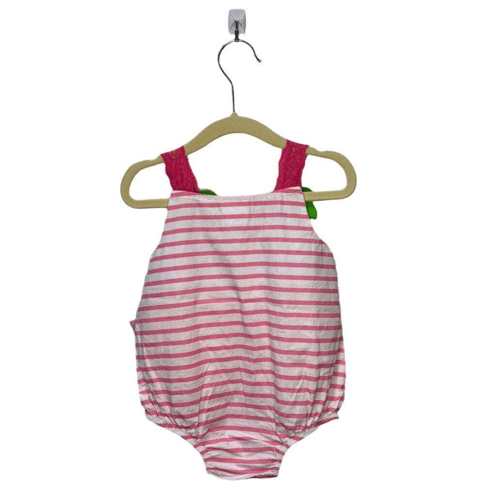 Lace Straps Stripe Romper / Flamingo