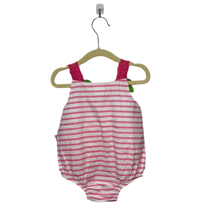 Lace Straps Stripe Romper / Flamingo