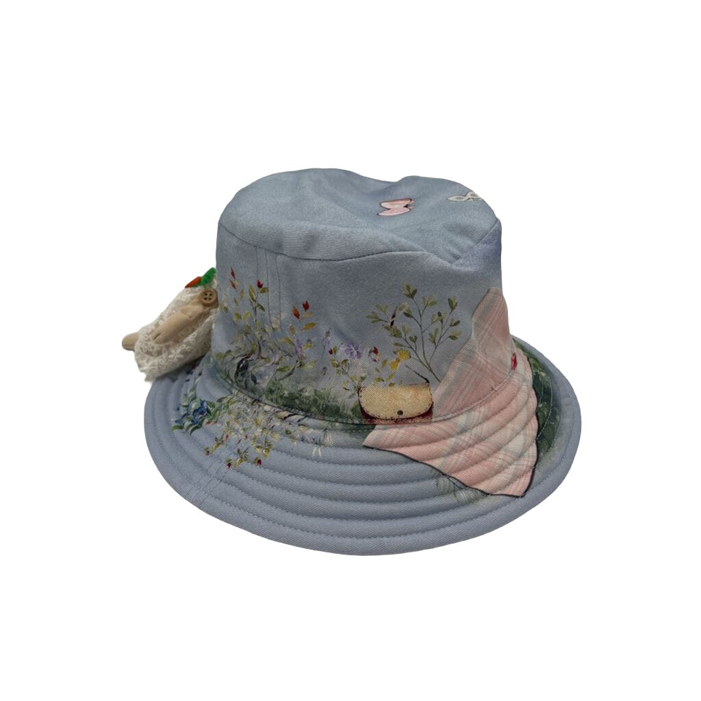 Cotton Floral Bucket Hat w/ Bunny Brooch