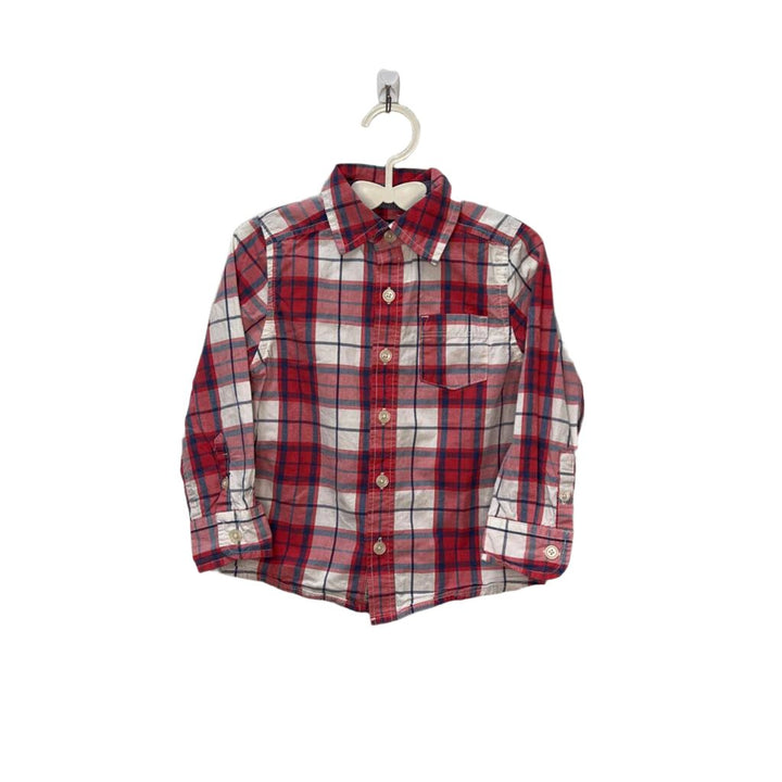 LS Collared Button-Down Plaid Shirt