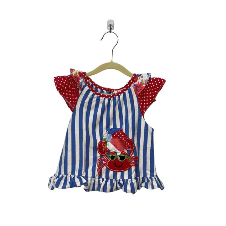 Ruffle SS Striped Shirt / Crab