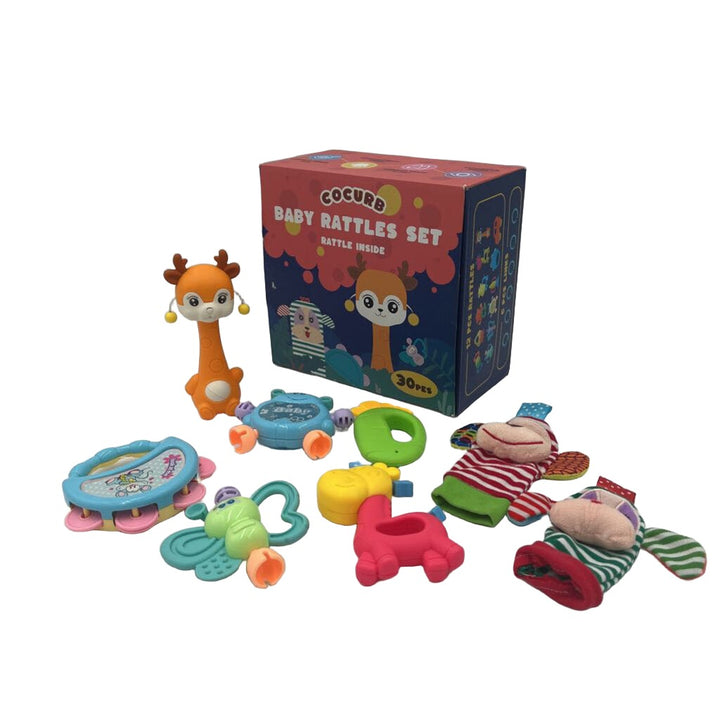 28pc Rattles, Teething Toys & Wrist Socks Set