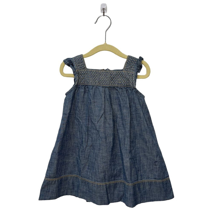 Ruffle Sleeve Denim Dress / Brown Stitching