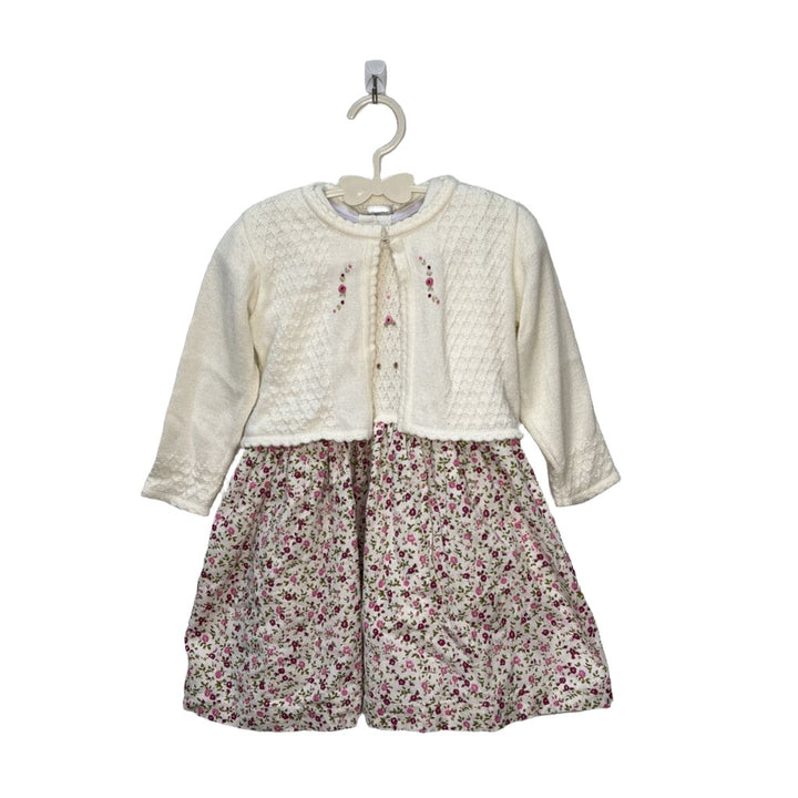Floral Collared Crochet Dress w/ Cardigan