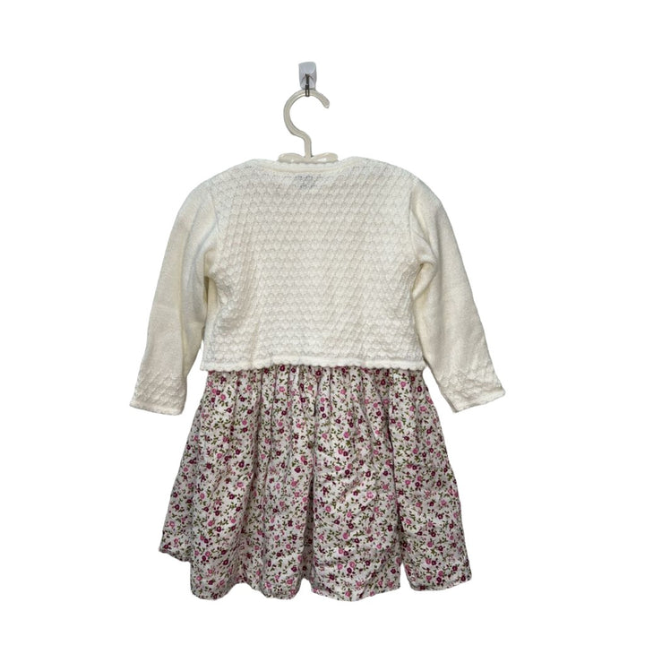 Floral Collared Crochet Dress w/ Cardigan