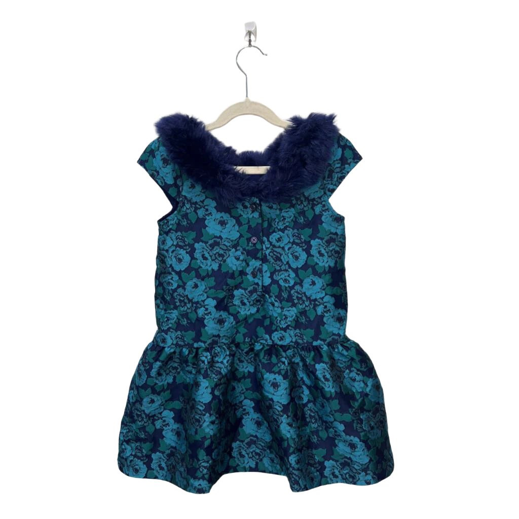 Floral Fur Collar Dress