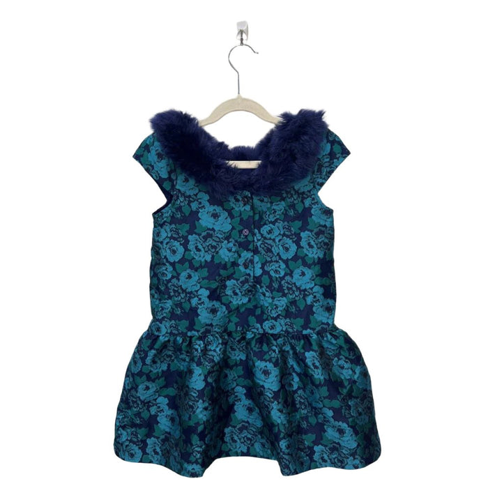 Floral Fur Collar Dress