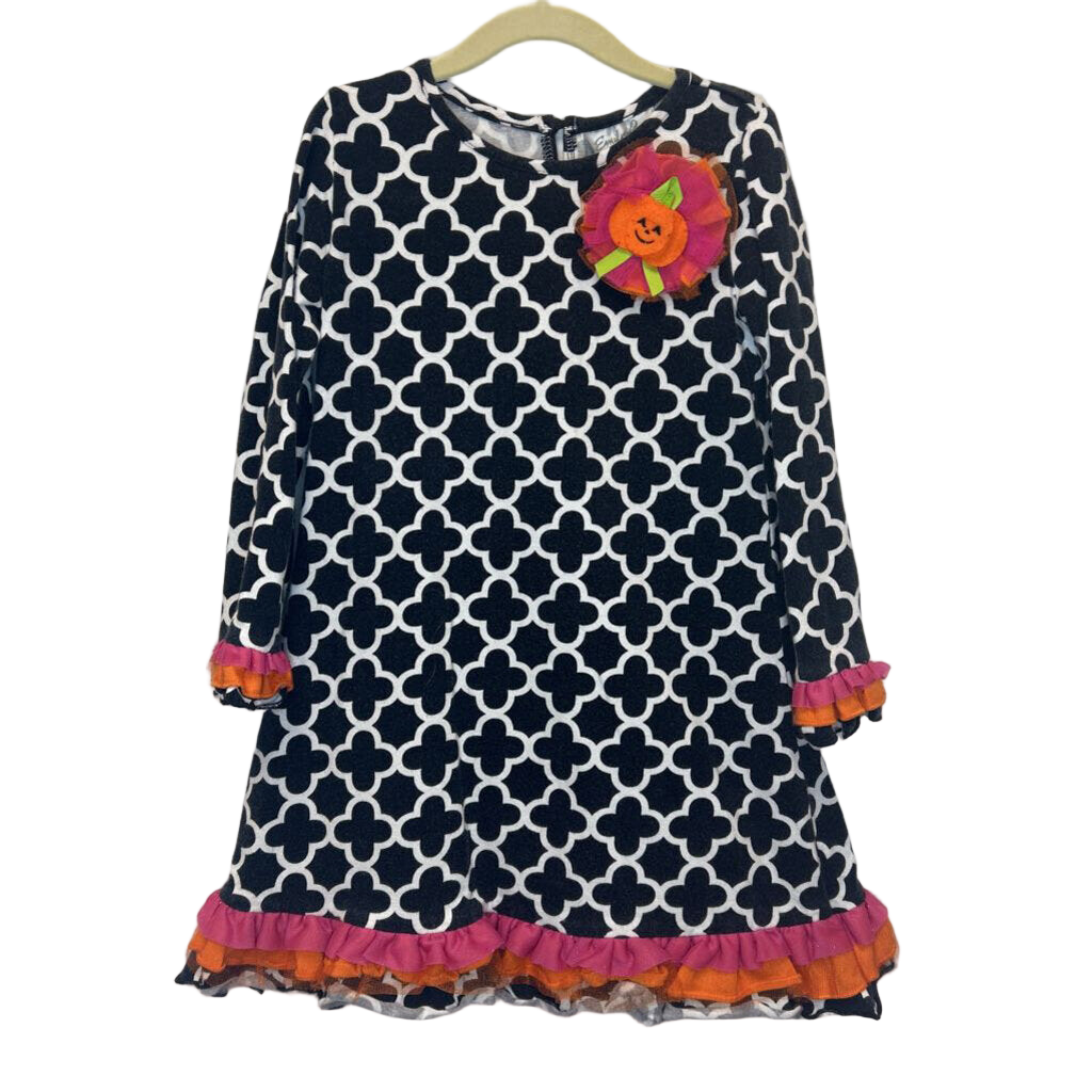 LS Ruffle Cuff Cotton Dress / Pumpkin Flower