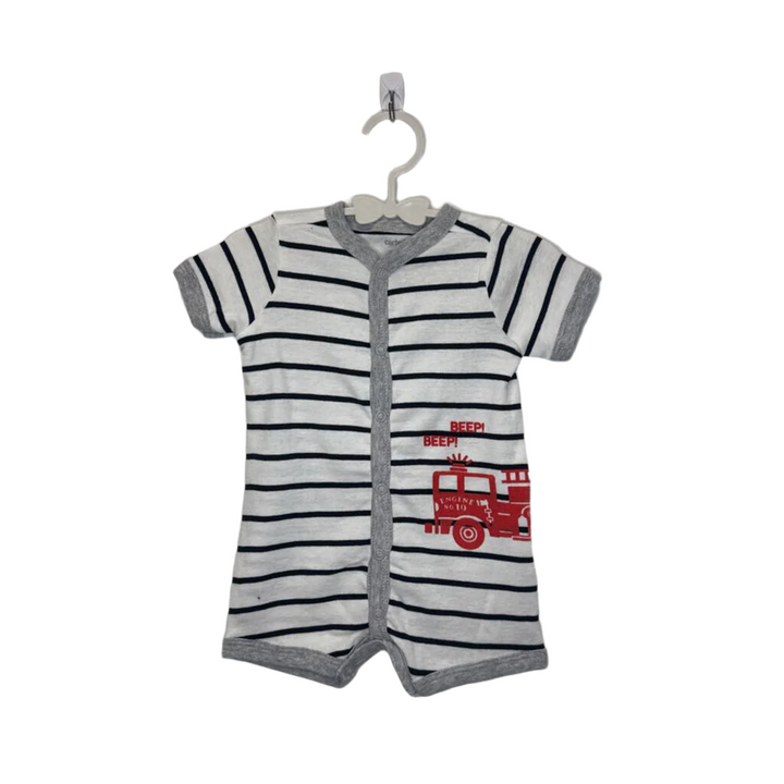 SS Striped Romper / Striped + Beep Beep!