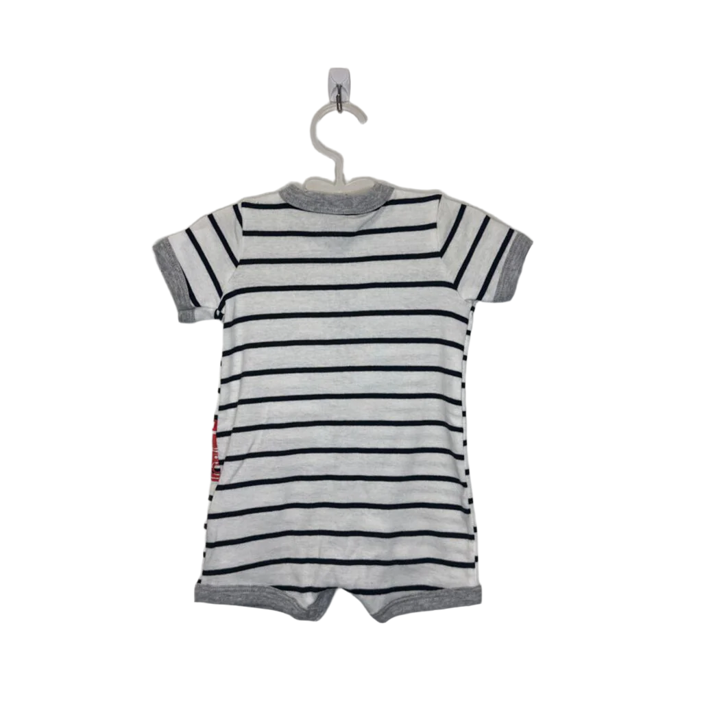 SS Striped Romper / Striped + Beep Beep!