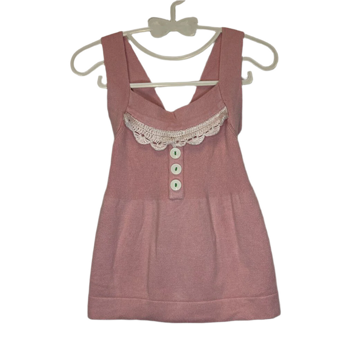 Cross Back Tank Shirt / Decorative Buttons