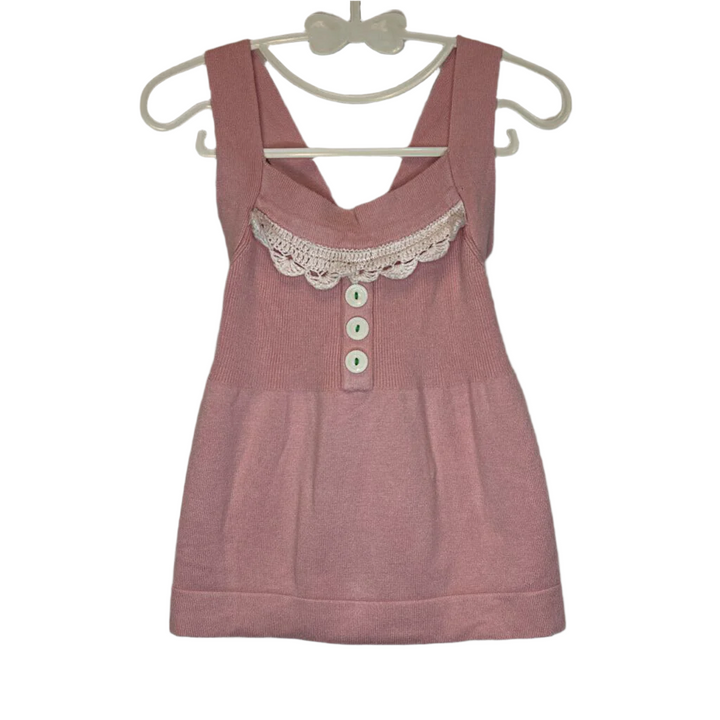 Cross Back Tank Shirt / Decorative Buttons