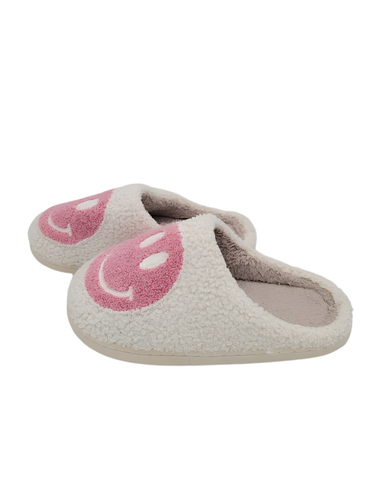 Fuzzy Smiley Face Slippers