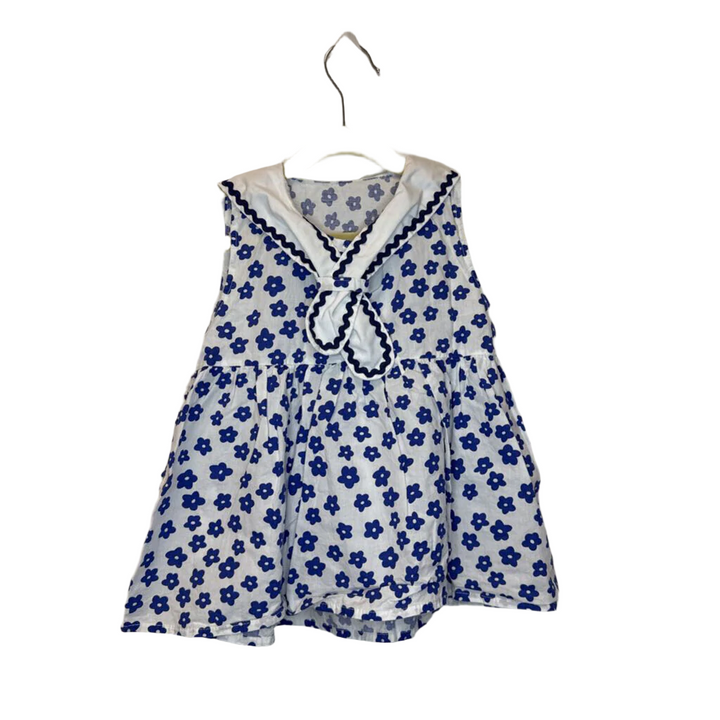 Sleeveless Apron Collar Dress / Flowers
