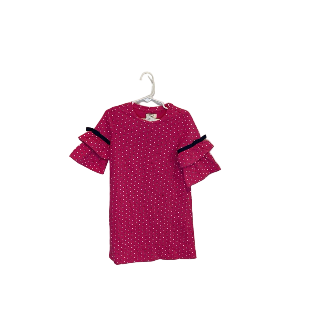 Qtr Ruffle Sleeve Dotted Dress