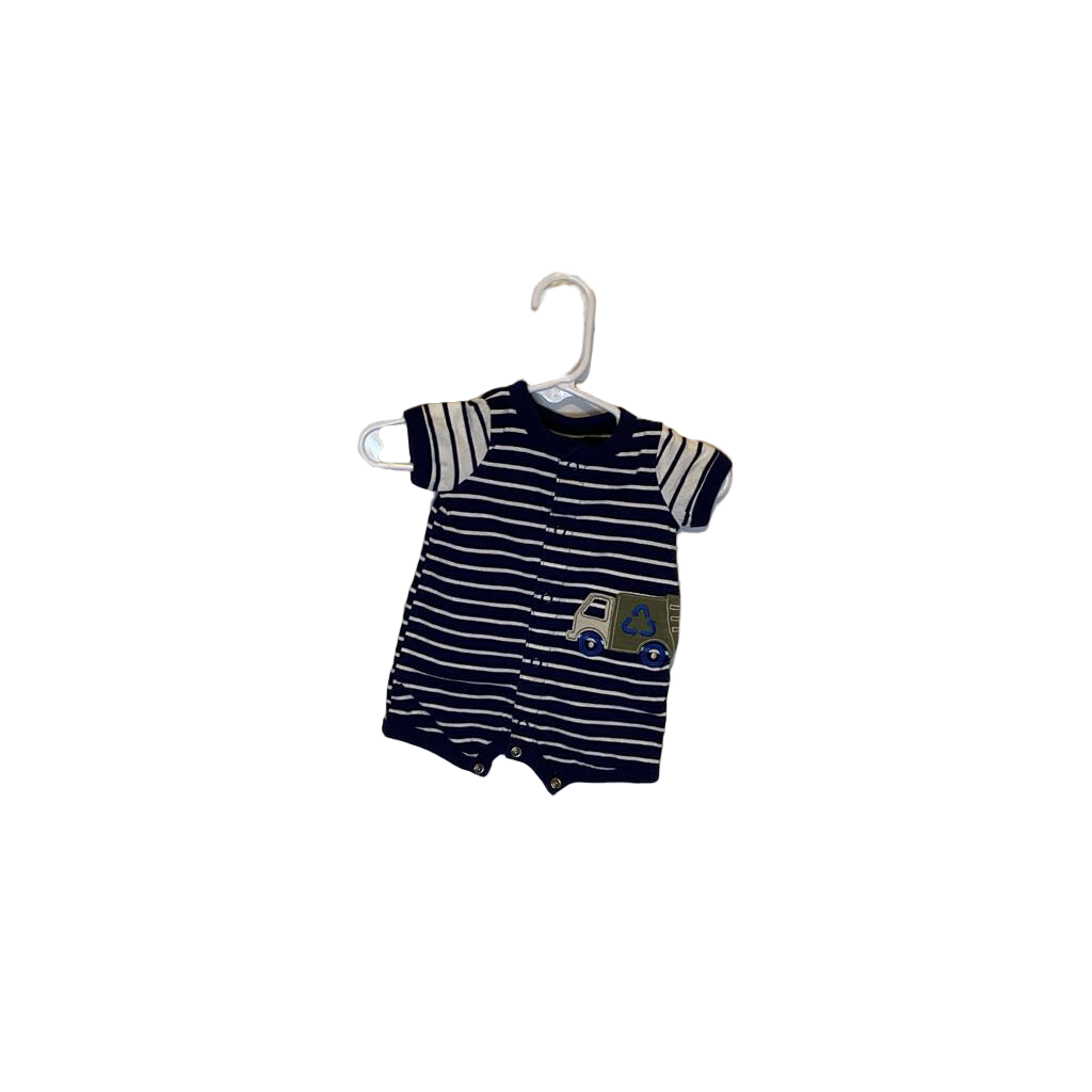 OT SS Striped Romper / Garbage Truck