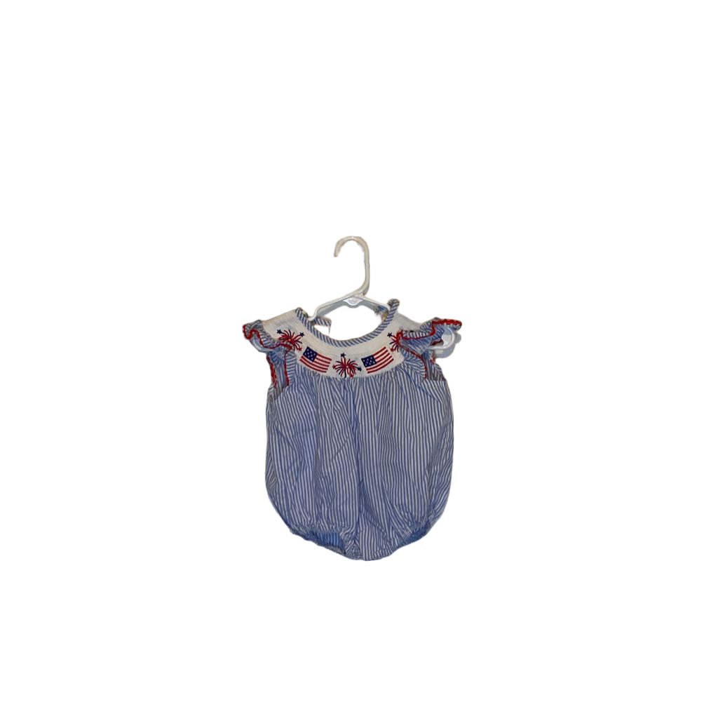 Ruffle Sleeve Smocked Romper / Flags