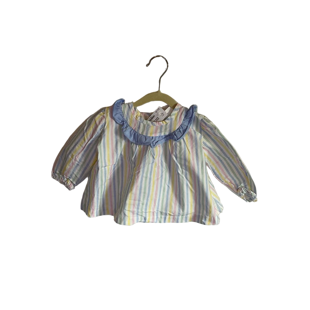 LS Striped Shirt + Ruffle Collar