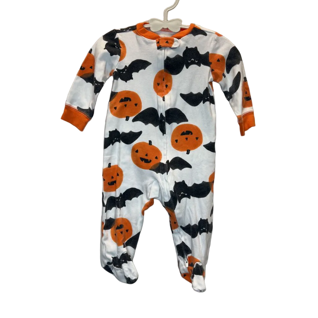 LS Footed Onesie / Pumkin + Bats