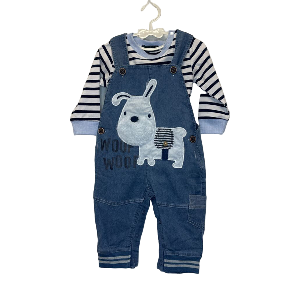 LS Striped Shirt + Overalls / Woof Woof