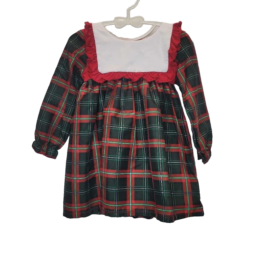 LS Plaid Christmas Dress / Peter Pan Collar