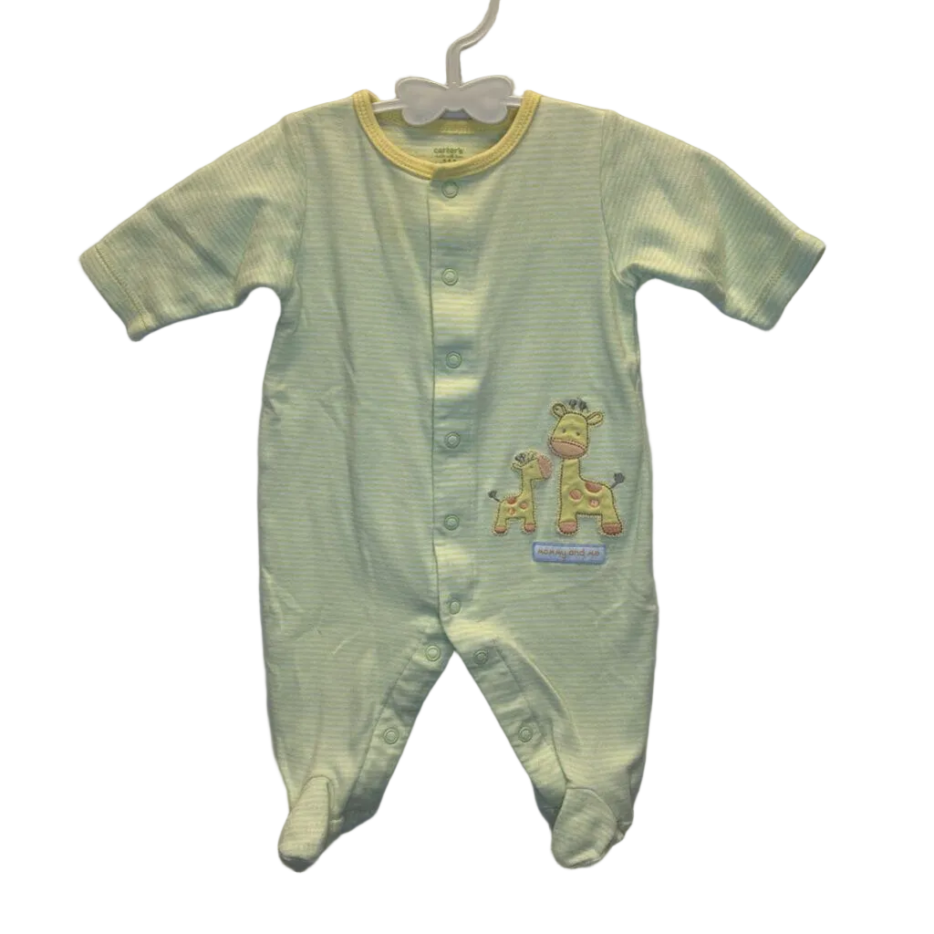 LS Striped Footed Onesie / Giraffes