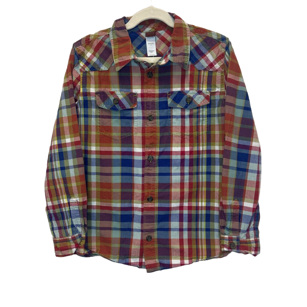 LS Plaid Collared Button