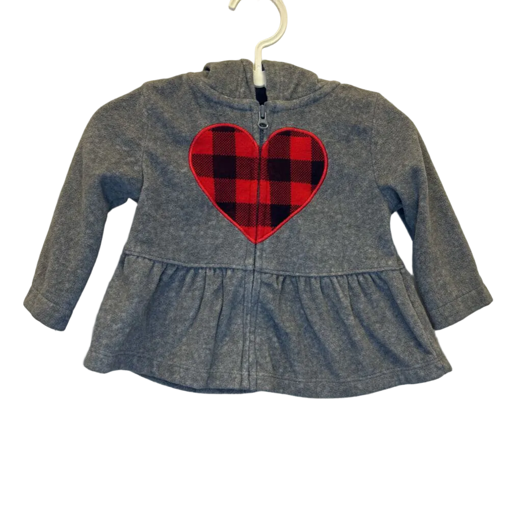LS Hooded Zip Sweater Jacket/Plaid Heart