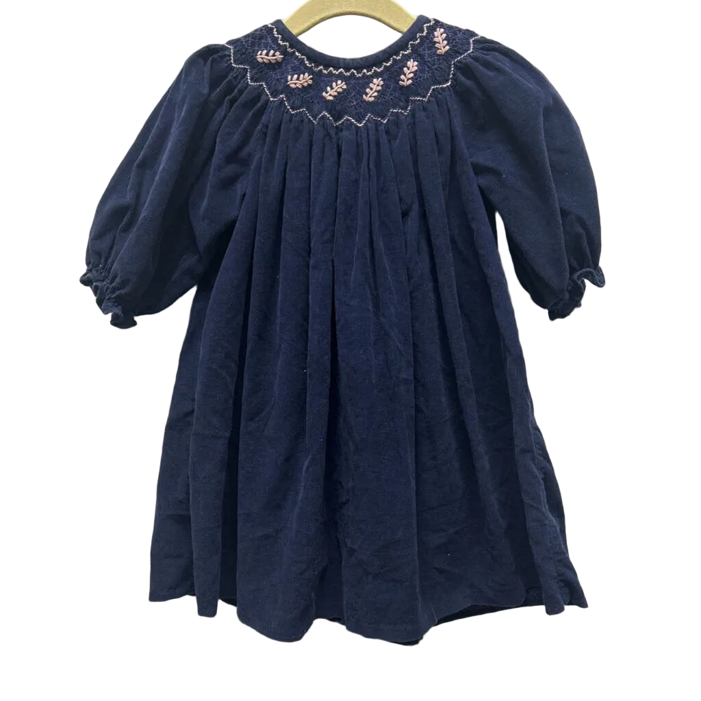 LS Smocked Corduroy Dress/Leaves