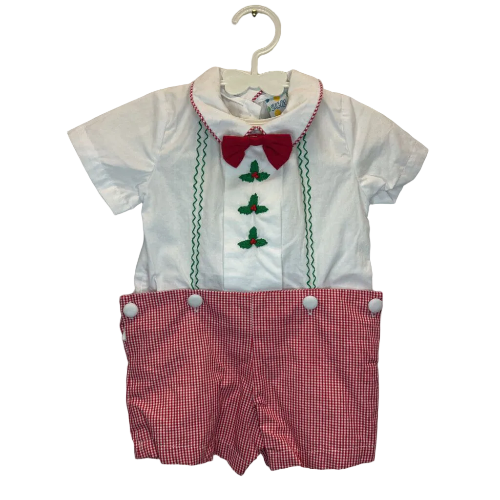 SS Peter Pan Collar/Holly Button Check Shorts