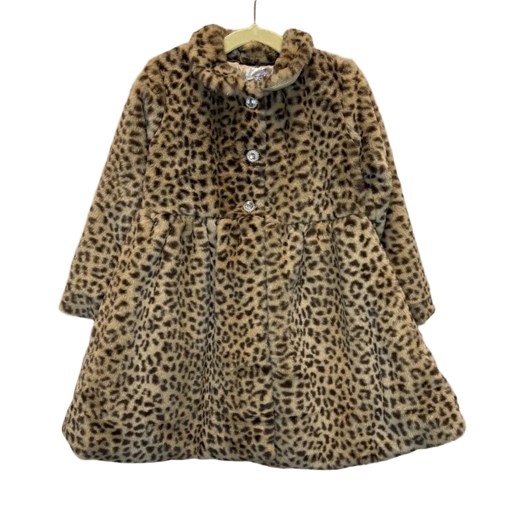 LS Faux Fur LS Coat/Empire Button/Leopard