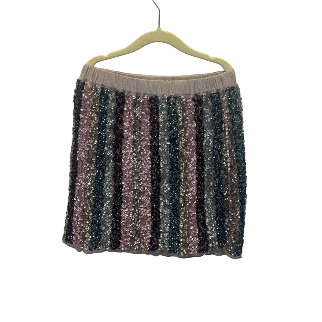 Elastic Waist Skirt/Striped Sequence