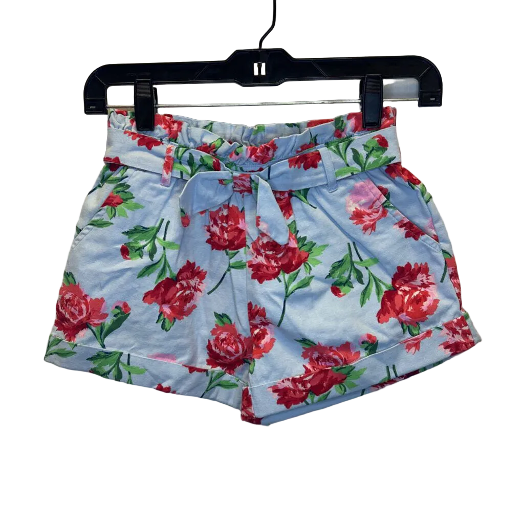Elastic Waist Floral Shorts/Bow Belt