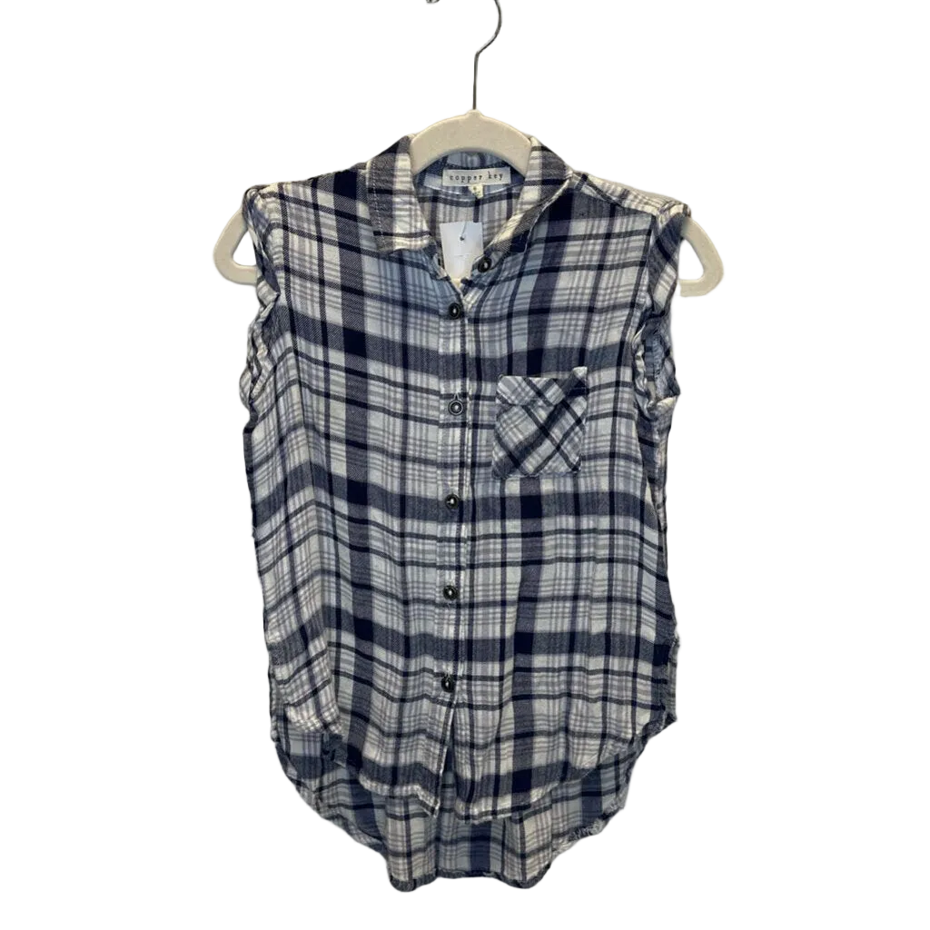 Sleeveless Collared Plaid Top