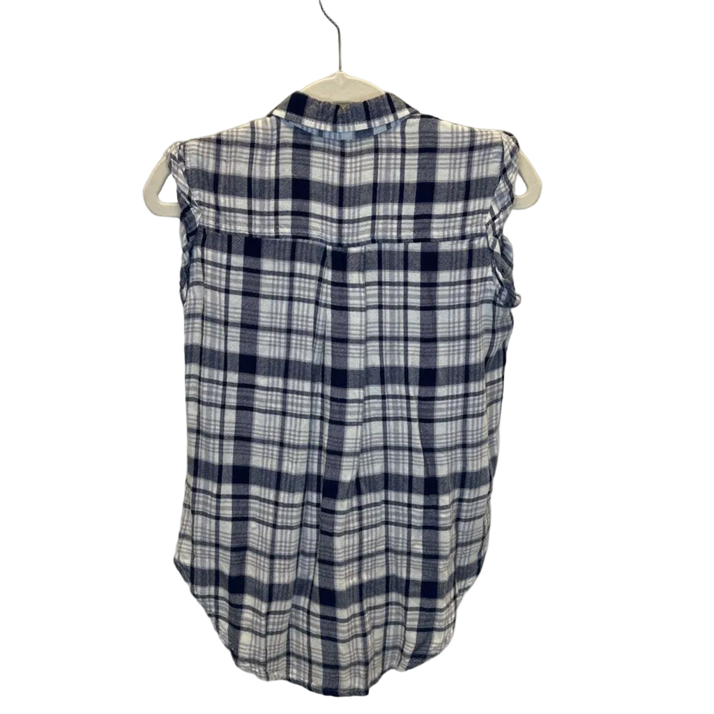 Sleeveless Collared Plaid Top